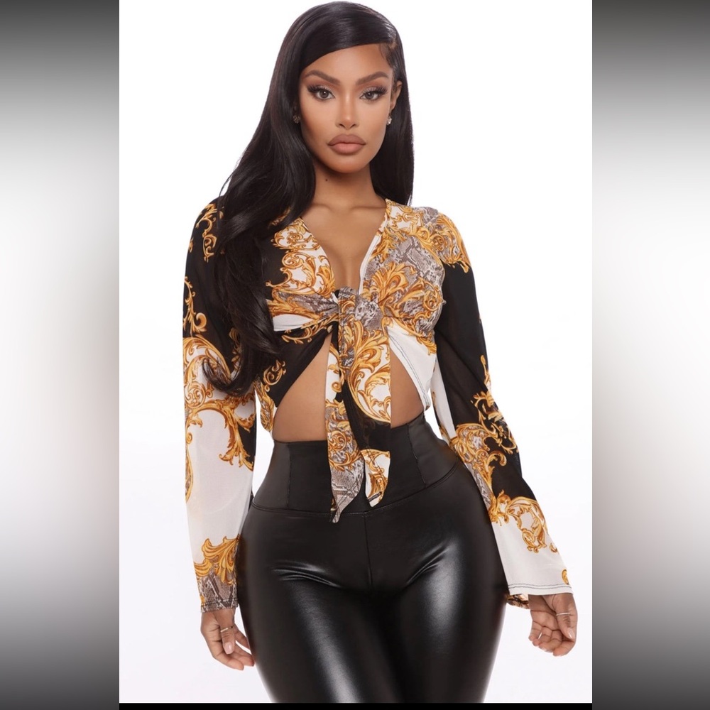 Days On The Yacht Tie Front Blouse - Black/Combo 🖤💛🤍